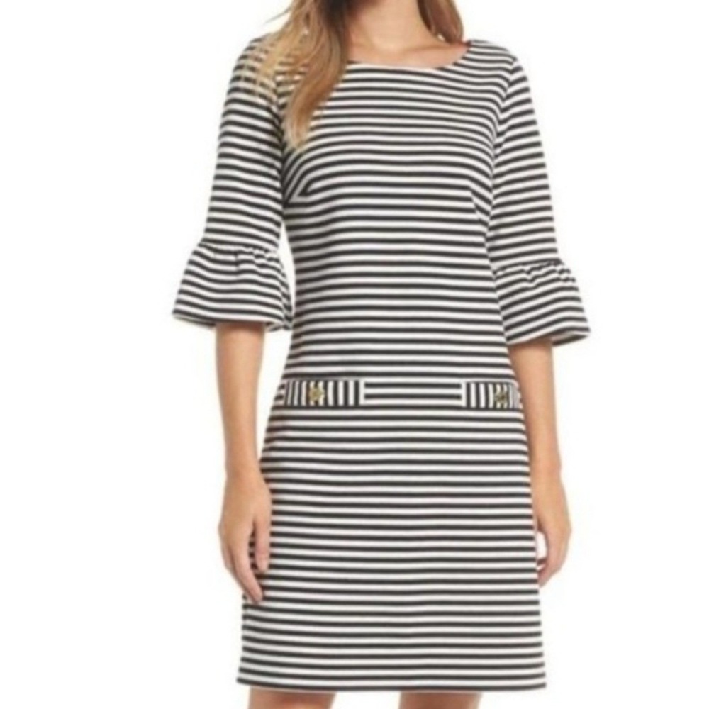 Lilly Pulitzer Aiden Black Stripe Bell Sleeve Shift Dress Size Small